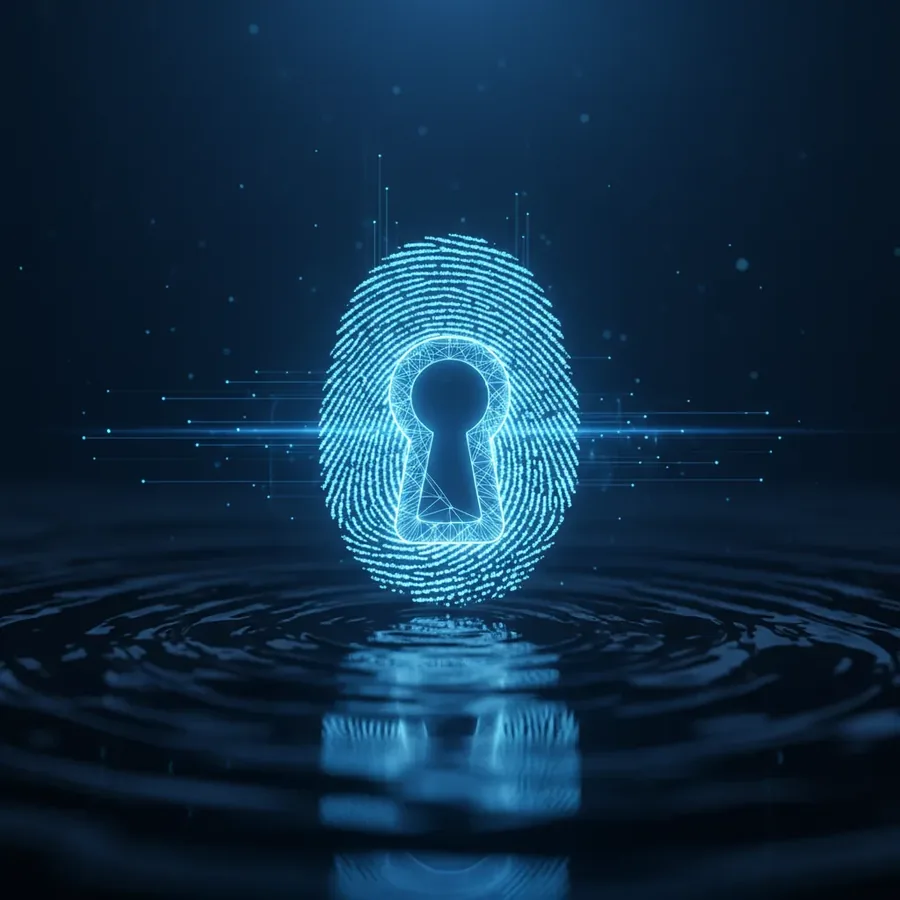 Glowing fingerprint with a keyhole symbol